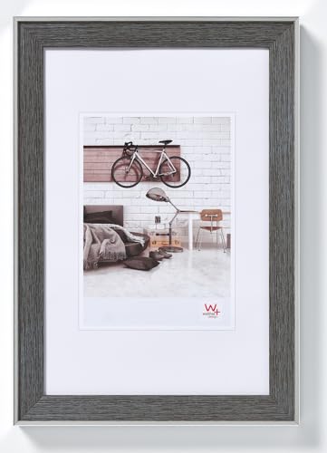walther design Picture Frame Grey 40 x 50 cm with Silver Outer Edge, Bohemian Design Frame EN050D