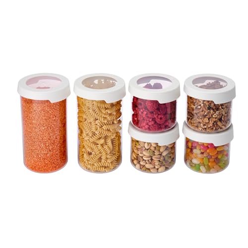 SmartStore Round Airtight Food Containers with Lids 4x 0.75L + 2x 1.45L - Plastic storage boxes and air tight container for cereal, flour, pasta and rice, pantry organiser, round jars with lid