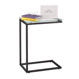 Relaxdays Side Table, C-shape, Industrial Design, H x W x D: approx. 61 x 30 x 45 cm, Glass & Metal, Black