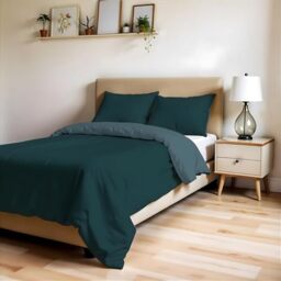 ZOE Plain Duvet Cover with Duvet Cover 200 x 200 cm with Flap 50 cm + Pair of Pillowcases 50 x 80 cm Brass/Sage