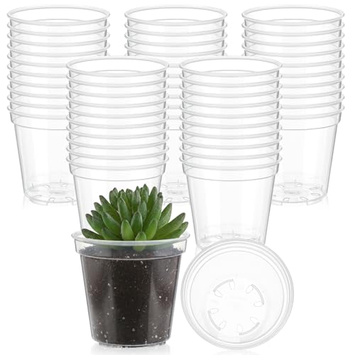 Yaomiao Mini Plastic Plant Pot Nursery Seedling Pots Seed Starter with Drainage Holes for Indoor Outdoor Garden Succulent Plants Cuttings Transplanting(5 Inch,Clear,30 Pcs)