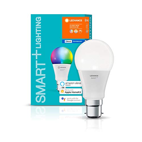 LEDVANCE LED lamp , Base: B22d , RGBW , 2000…6500 K , 10 W , replacement for 60 W Incandescent bulb , SMART+ Classic Multicolour [Energy efficiency class A]
