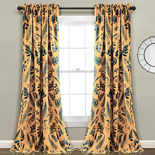"Lush Decor Yellow-and-Blue Devonia Room-Darkening Window Curtain Set (84"" x 52"")"