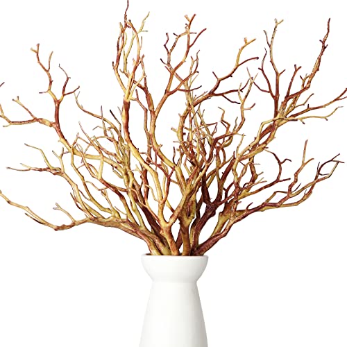 Geosar Plastic Manzanita Branches Artificial Fake Antler Shaped Tree Branch Small Decorative Plant Twigs Branch for Wedding Table Decor Baby Shower Party Supplies (Light Brown, 10 Pieces)