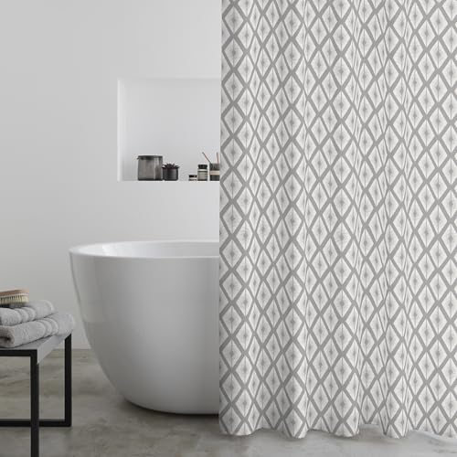 Catherine Lansfield Aztec Diamond180x180cm Shower Curtain Panel Silver Grey