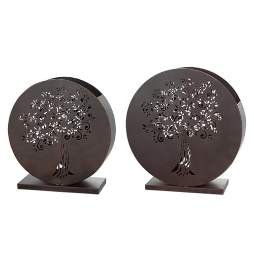 GILDE Set of 2 Lanterns Garden Tree Metal – Brown – 2 Sizes – Candle Holder