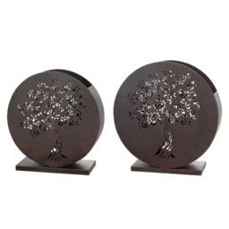 GILDE Set of 2 Lanterns Garden Tree Metal – Brown – 2 Sizes – Candle Holder