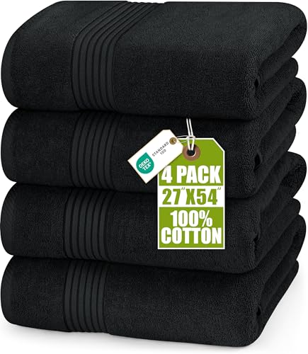 Utopia Towels 4 Pack Bath Towels Set, (27 x 54 Inches) 100% Ring Spun Cotton, Quick Dry, Highly Absorbent, Soft Feel Towels, Perfect for Daily Use (Black)