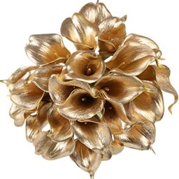 IPOPU Gold Flowers, 24pcs Gold Calla Lilies Artificial Flowers for Decoration for DIY Wedding Bouquets Centerpieces Bridal Shower Party Home Flower Arrangement Decorations (Golden)