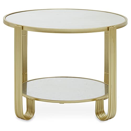 Premier Housewares Round Mirrored Top Gold Frame Table/Luxe Coffee Table/Living Room Table/Garden Coffee Table/Small Round Table/Mirrored Glass Small Coffee Table W63 x D63 x H42cm.