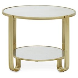 Premier Housewares Round Mirrored Top Gold Frame Table/Luxe Coffee Table/Living Room Table/Garden Coffee Table/Small Round Table/Mirrored Glass Small Coffee Table W63 x D63 x H42cm.