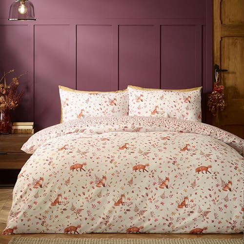Catherine Lansfield Woodland Fox So Soft Reversible Super King Duvet Cover Set with Pillowcases Natural