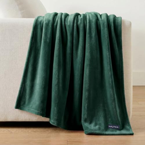Nautica- Queen Blanket, Ultra Soft Plush Fleece Reversible Bedding, Lightweight Home Decor for All Seasons (Solid Green, Queen)