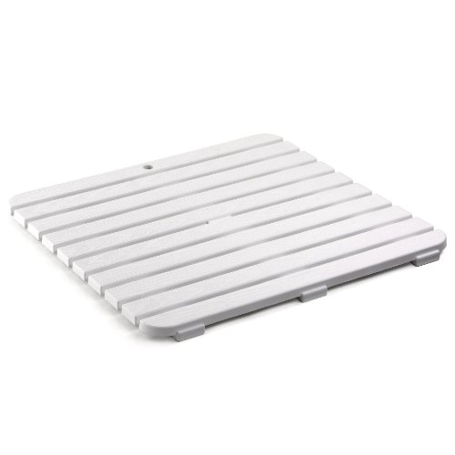 TATAY Square shower floor made of strong plastic, wood effect finish, with anti-UV, anti-slip protection, with rubber plugs at the base.