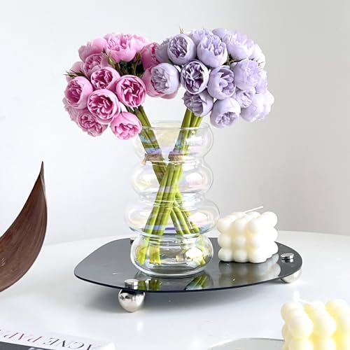 BLOFLO Transparent Glass Hydroponic Flower Vase, 7 Inch Iridescent Clear Glass Vase, Four Layer Geometric Glass Flower Vase for Home Decoration, Modern Bubble Glass Vase for Home, Office,