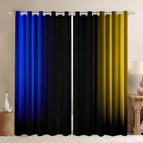 Feelyou Abstract Ombre Decorations Curtains for Kids Teens Women Blue Yellow and Black Window Drapes Treatments Geometric Modern Window Curtains Bedroom, 42W X 84L,2 Panels