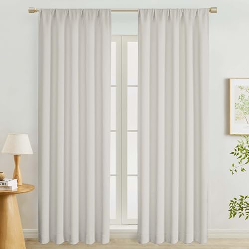 "Lecloud Natural Curtains for Bedroom 90 Inches Long 2 Pcs, Room Darkening Modern Farmhouse Decor Window Curtains for Living Room, Rod Pocket Thermal Insulated Drapes, Each Panel 50"" W x 90"" L"