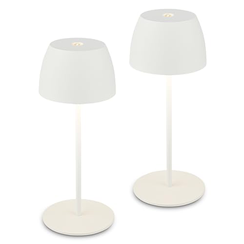 BRILONER - Set of 2 Mini Rechargeable LED Table Lamps, Cordless, IP44, Touch Control, Dimmable, LED Light, Battery Table Lamp, Bedside, Cordless, Camping, Outdoor, 8x20 cm, White