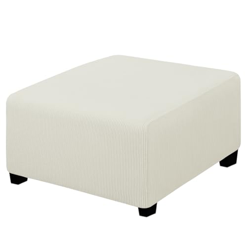 Easy-Going Stretch Ottoman Cover Folding Storage Stool Furniture Protector Soft Rectangle Slipcover with Elastic Bottom (Medium,Cream)