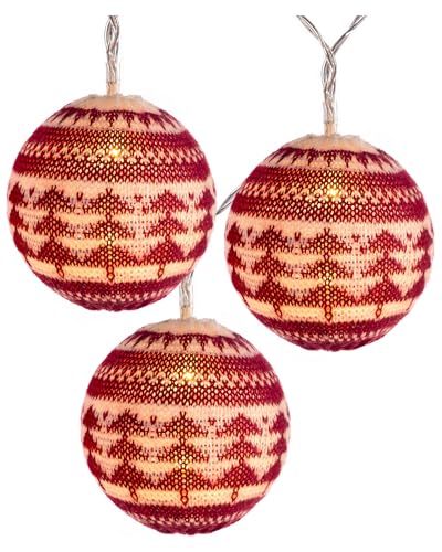 WeRChristmas 20 Cotton Fairisle Pattern Ball LED Light String, 3m