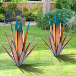 Tequila Rustic Sculpture, 2PACK DIY Rustic Hand Painted Metal Agave, Metal Agave Plant Home Decor, Garden Yard Sculpture Lawn Home Art Decoration Statue, Garden Ornaments Outdoor Decor (Large)