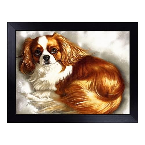 Lap Tray with Bean Bag Cushion, Cavalier King Charles Spaniel - Handmade in the UK, Raised Wooden Edge, Padded Cushion, Heat-Resistant Wipe-Clean Surface, for Meals, Laptops and Crafts
