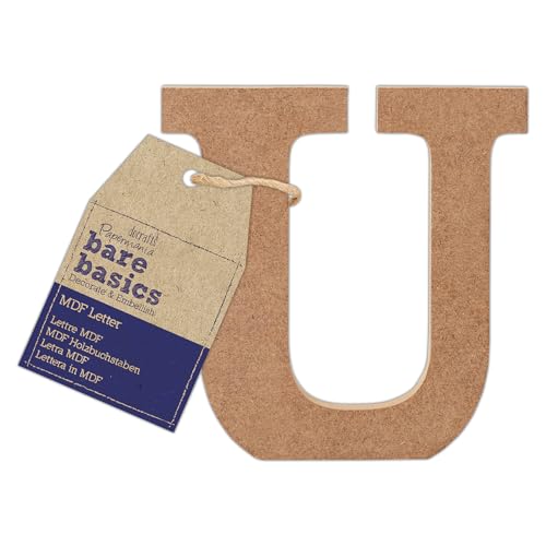 Papermania Bare Basics MDF Letter 1 Piece U, Art, Craft, Alphabet Sign, Name Plaque, Make Them Personalised, Decorate With Paint, Glitter, Stencil, Vinyl, Small Plaque for Home Decor