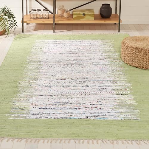 Safavieh Modern Indoor Flatweave Rectangle Area Rug, Montauk Collection, MTK711, in Ivory / Sea Green, 152 X 244 cm for Living Room, Bedroom or Any Indoor Space