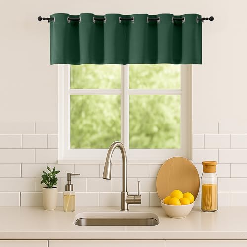 Simplebrand Ever Green Window Valance for Kitchen 14 Inches Long 2 Panels Set, Room Darkening Valance Curtains for Living Room, Grommet Short Privacy Kitchen Curtains for Bedroom Kids Room, 40Wx14L