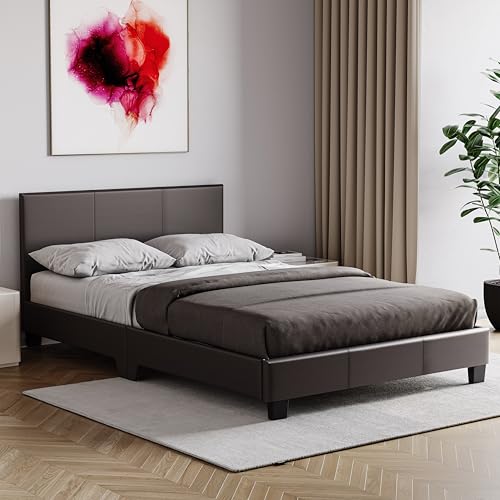 Vida Designs Lisbon Small Double Bed Frame - Black - 77 H x 125 W x 198 D cm - Faux Leather - Padded Headboard - Low Foot End - Space Saving - UKFR - Modern Bedroom Furniture