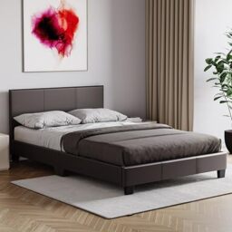Vida Designs Lisbon Small Double Bed Frame - Black - 77 H x 125 W x 198 D cm - Faux Leather - Padded Headboard - Low Foot End - Space Saving - UKFR - Modern Bedroom Furniture