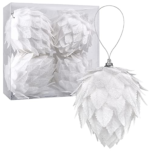 Christmas Ball Ornaments, 4pc Set Christmas Tree Decoration Ball with White Leaves Home Decoration Wedding Party Decorations