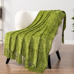 PAVILIA Olive Green Throw Blanket for Couch - Soft Chenille with Tassel for Sofa Bed, Chair, Living Room - 50x60