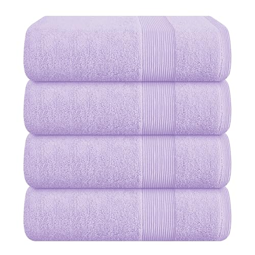 Elvana Home 4 Pack Bath Towel Set 27x54, 100% Ring Spun Cotton, Ultra Soft Highly Absorbent Machine Washable Hotel Spa Quality Bath Towels for Bathroom, 4 Bath Towels Purple
