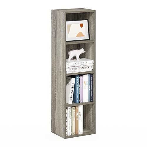 Furinno PASIR Book Shelf, 4-Tier Modern Bookshelf, Open Shelves Bookcase 9 x 12 x 42, for Living Room, Bedroom, Home Office, French Oak