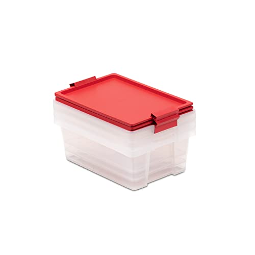 TATAY Storage Box 3-Piece Set BPA-Free Stackable Design Set of 3 Units - Storage Box Household - 3-Piece Set - Capacity 7 L - Dimensions 25x36x13.5 cm - Lid with Hinges Included, Red