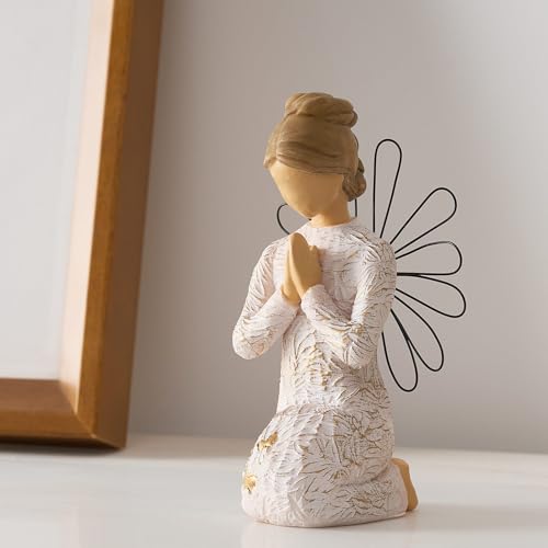 NAN ZAI NAN FANG Sympathy Angel Figurine Kneeling - Home Decor Serenity Prayer Gifts for Women Resin Sculpted Hand-Painted Figure Bereavement Gift Praying Hands Statue