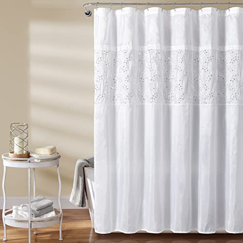 "Lush Decor Maria Shower Curtain, 72"" x 72"", White & Silver"