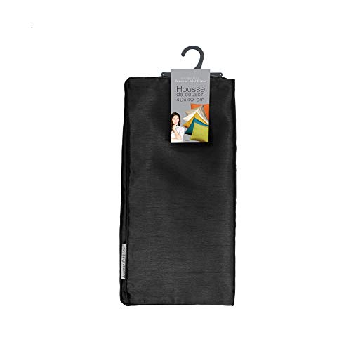 Douceur d'Intérieur Cushion Cover and Insert, Shantung Plain, Shana, Polyester, 40 x 40 cm, polyester, black, 40x1x40 cm