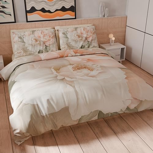 PETTI Artigiani Italiani - Double Duvet Cover Set 240 x 220 cm (2 Pillowcases 50 x 80 cm Included), Microfibre Duvet Cover Set with Digital Floral Print 25 40 – Made in Italy