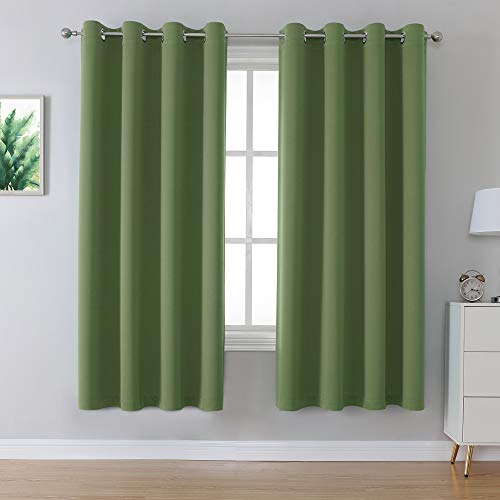 DUALIFE Grommet Curtains Sage Green 72 Inch Length 2 Panels Set Light Blocking Curtains for Bedroom Thermal Insulated Room Darkening Curtains Panels 52 x 72 Inches Long
