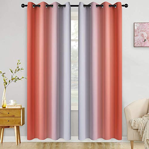 COSVIYA Grommet Ombre Room Darkening Curtains 84 inch Length 2 Panels, Coral and Off White Gradient Drapes Light Blocking Insulated Thermal Window Curtains for Bedroom/Living Room,52x84 inches