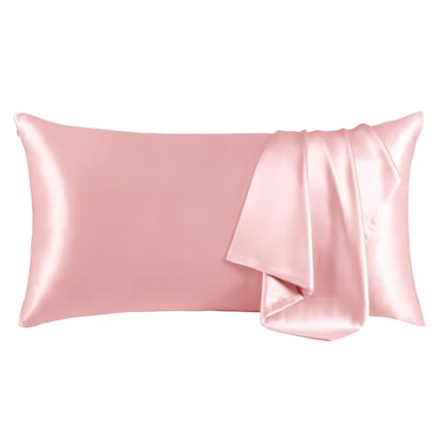 "THXSILK Pure Mulberry Silk Zipper Pillow Case - Grade 6A+ Mulberry Silk Pillowcase, Real Silk Both Sides for Hair and Skin - 1PC (Light Pink, California King Size 20""x40"")"