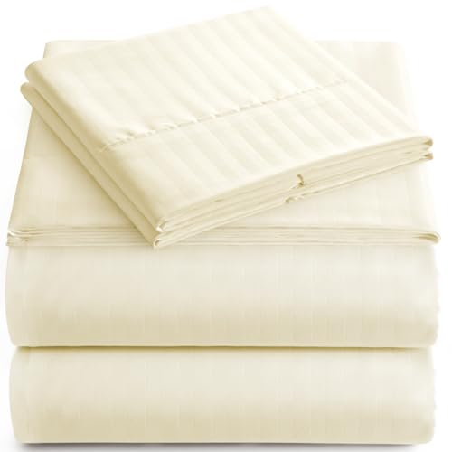 Elaine Karen Venetian Collection ITALIAN 1500 Thread Count 100% Egyptian 4PC QUEEN Bedding Sheet Set, Striped IVORY