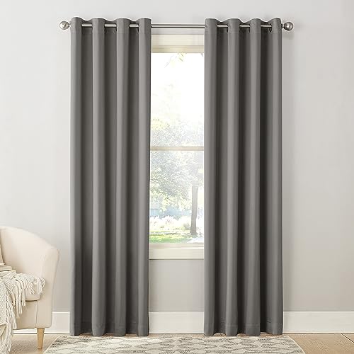 "Sun Zero Barrow 2-Pack Energy Saving Grommet Curtain Panel Pair, 54"" x 108, Steel Gray"