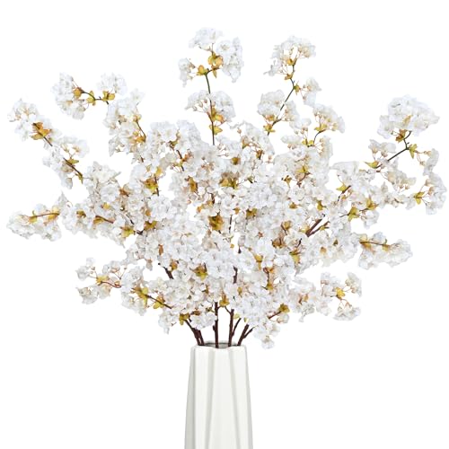 Sunm Boutique Silk Cherry Blossom Branches, Artificial Cherry Blossom Tree Stems Faux Cherry Flowers Vase Arrangements for Wedding Home Decor, Set of 5
