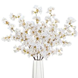 Sunm Boutique Silk Cherry Blossom Branches, Artificial Cherry Blossom Tree Stems Faux Cherry Flowers Vase Arrangements for Wedding Home Decor, Set of 5
