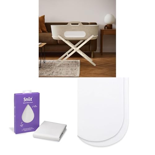 Snüz SnuzBaskit Moses Basket Bundle - Barley Moses Basket with Matress & Cashmere Stand + Waterproof Mattress Protector + 2 Pack Fitted Sheets