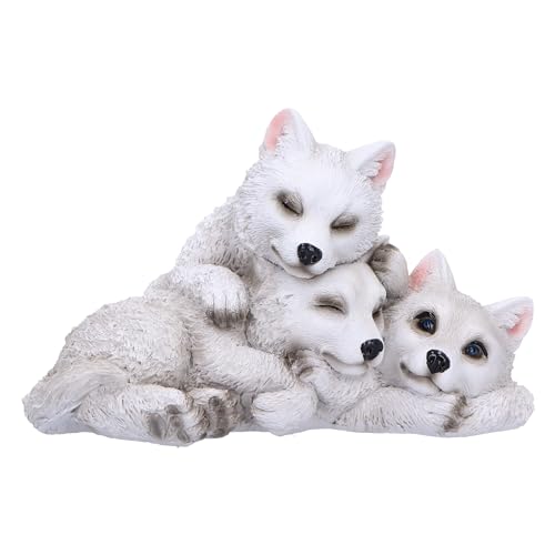Nemesis Now Sleepy Wolf Pups Figurine 14cm, White, Three Baby Wolves Figure - Resin, White Wolves Trio Ornament, Collectable Wolf Giftware, Cast in the Finest Resin, Expertly Hand-Painted