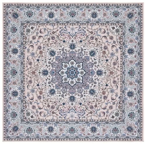 Safavieh Traditional Rug Ideal for High Traffic Areas - Machine Washable and Non Slip - Tucson Collection, Short Pile, in Green and Beige, 183 X 183 cm